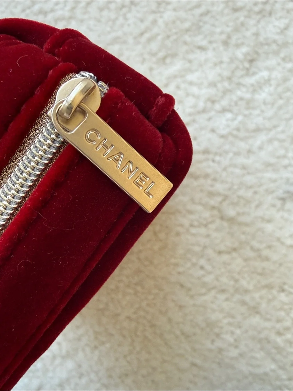 CHANEL Velvet Cosmetic Pouch - Deep Wine Red